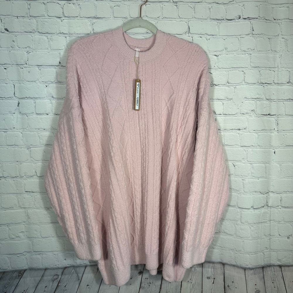 SKIMS Cozy Cable Knit Oversized Crewneck Pullover Cherry Blossom Pink S/M NEW